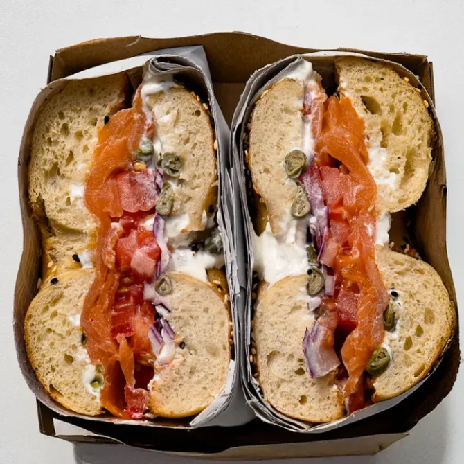 lox bagel with smoked salmon and cream cheese
